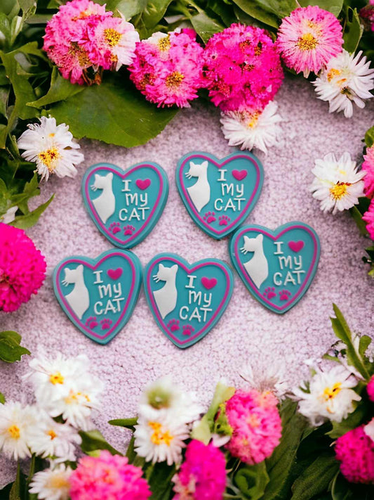 I Love my Cat - Blue & Purple Heart Silicone Focal Bead - 0758