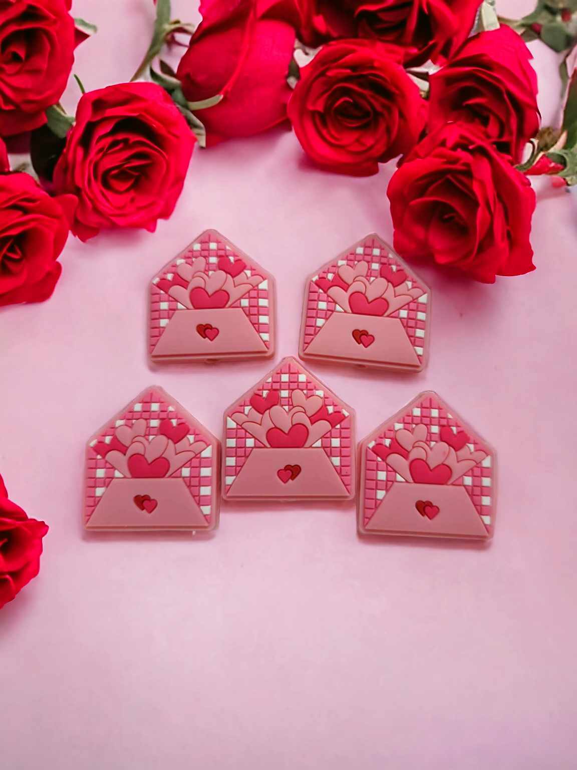 Pink Letter with Pink and Red Hearts Inside Silicone Focal Bead - 0752