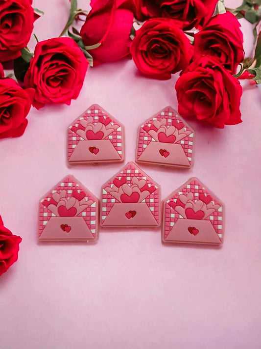 Pink Letter with Pink and Red Hearts Inside Silicone Focal Bead - 0752