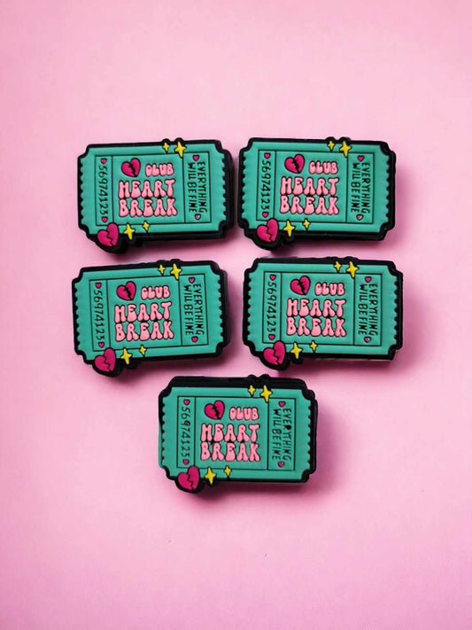 Heart Breaker Club Green Ticket Silicone Focal Bead - 0750