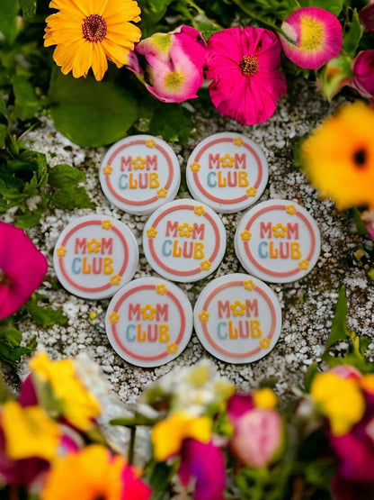 Mom Club Round with Flowers Silicone Focal Bead - 0648
