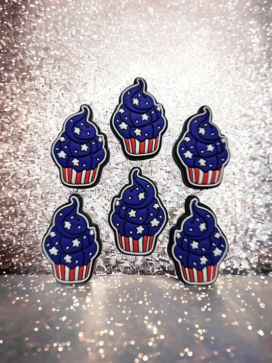 Cupcake with Red, White, and Blue: 4th of July Silicone Focal Bead - 0716