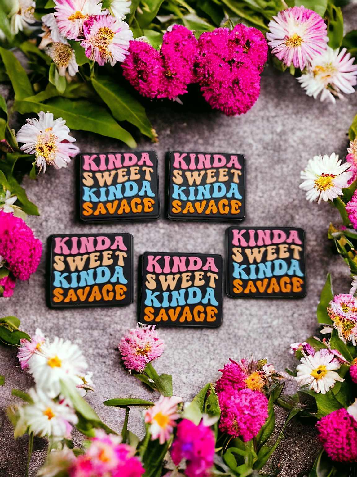 Kinda Sweet Kinda Savage - Black Square Silicone Focal Bead - 0757