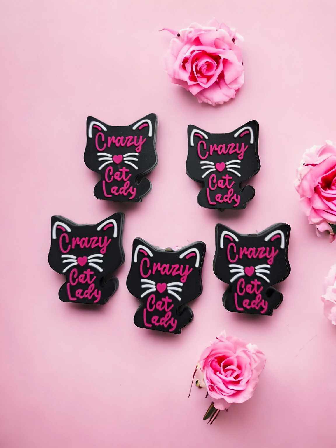 Crazy Cat Lady - Black Cat Face Silicone Focal Bead - 0759