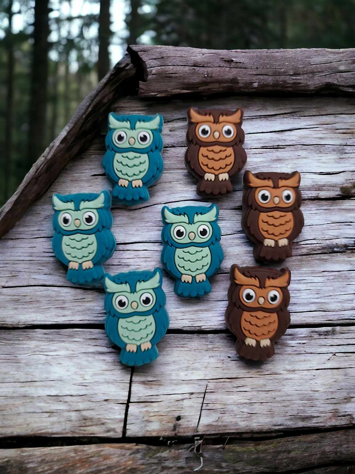 Owl Full Body Brown and Blue Animal Silicone Focal Bead - 0703