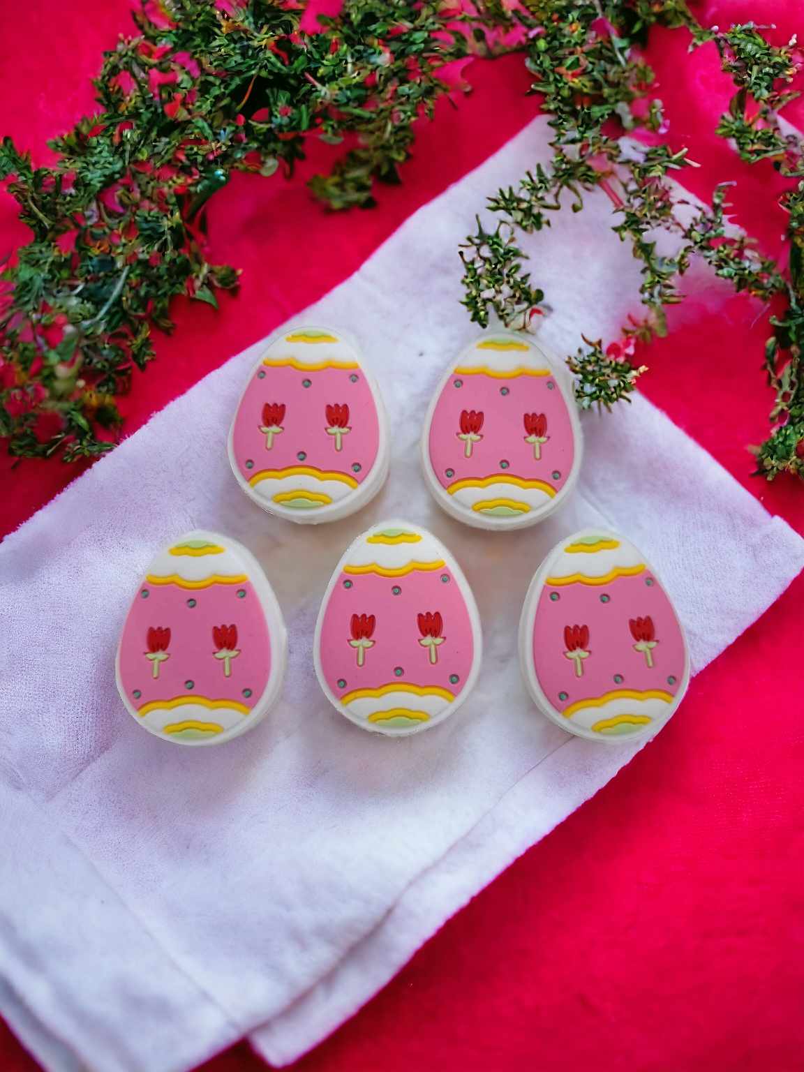 Pink Easter Egg with Flowers Silicone Focal Bead - 0746