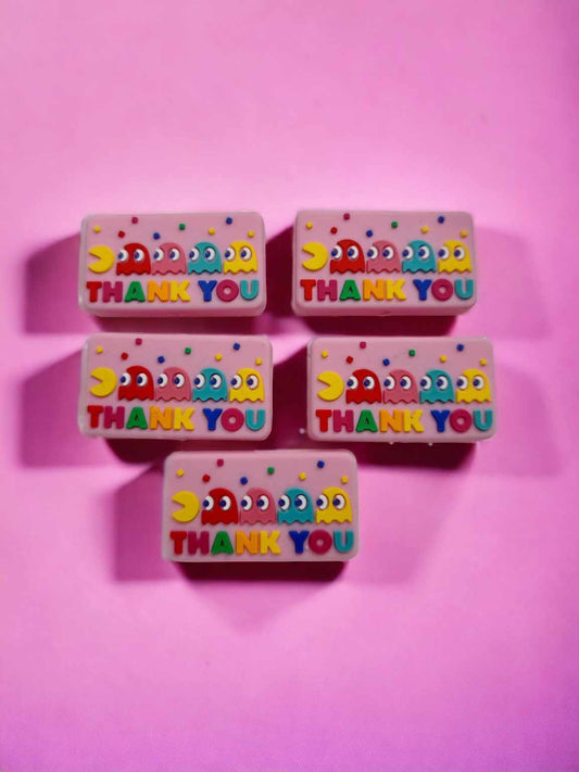 Pink Pac-Man Thank You Silicone Focal Bead - 0740