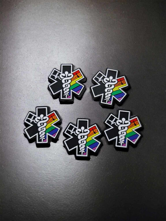 First Responder Symbol with Rainbow Silicone Focal Bead - 0764