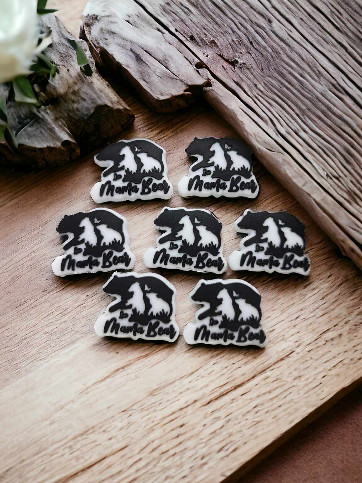 Mama Bear: Bear with Grass/Heart Silicone Focal Bead - 0717