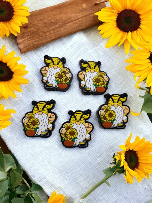 Bumblebee Gnome holding Sunflowers Full Body Silicone Focal Bead - 0755