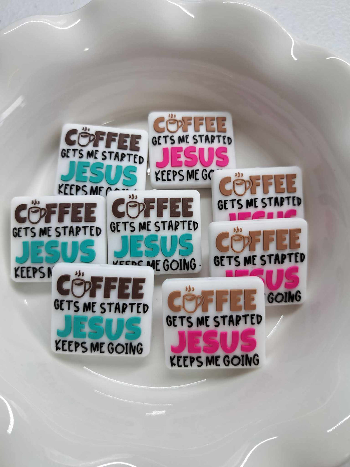 Coffee Gets Me Started Jesus Keeps Me Going Silicone Focal Bead - 0653