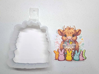 Peeps Highland Cow with Iced Coffee Cardstock Silicone Mold, Aroma Bead Molds, Premium Cardstock Images
