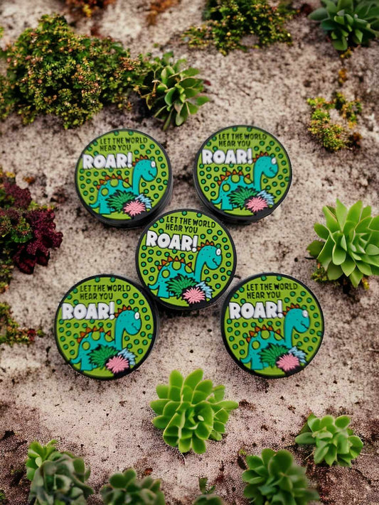 Roar: Round with Blue Dinosaur Silicone Focal Bead - 0821