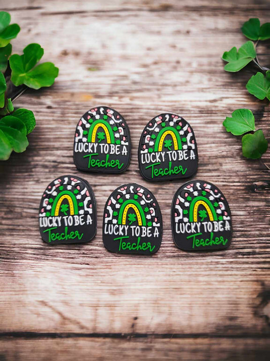 Lucky to be a Teacher Rainbow Silicone Focal Bead - 0819