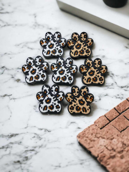 Paw Print Leopard Pattern Silicone Focal Bead - 0787