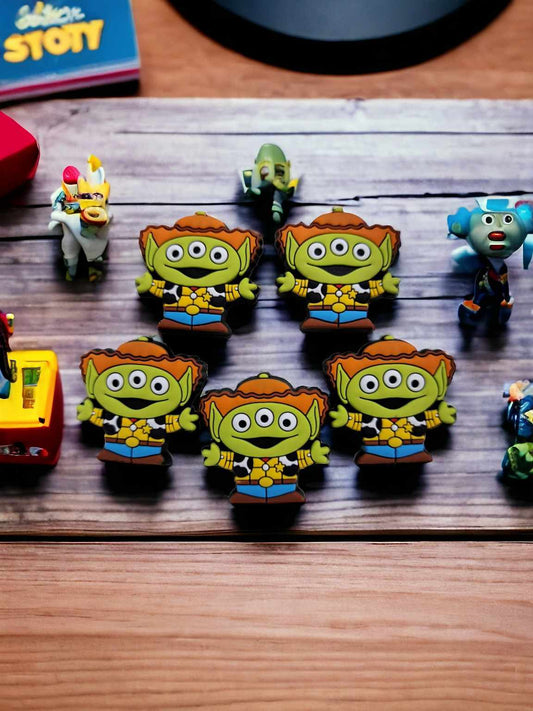 Green Alien in Cowboy Suit: Toy Story Inspired large Silicone Focal Bead - 0774