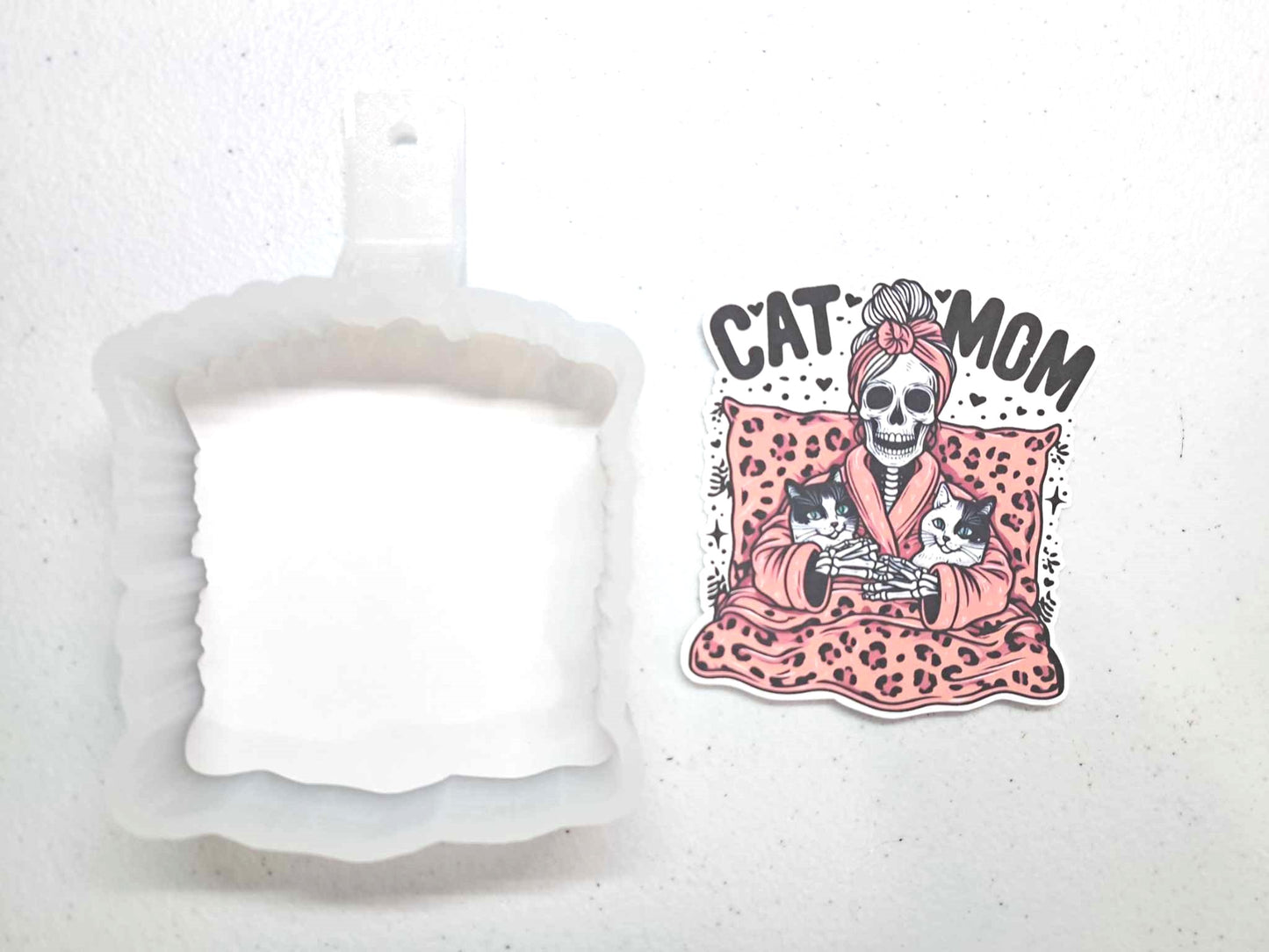 Pink Skellie Cat Mom Cardstock Silicone Mold, Aroma Bead Molds, Premium Cardstock Images
