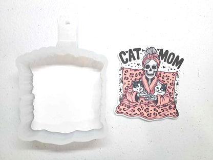 Pink Skellie Cat Mom Cardstock Silicone Mold, Aroma Bead Molds, Premium Cardstock Images