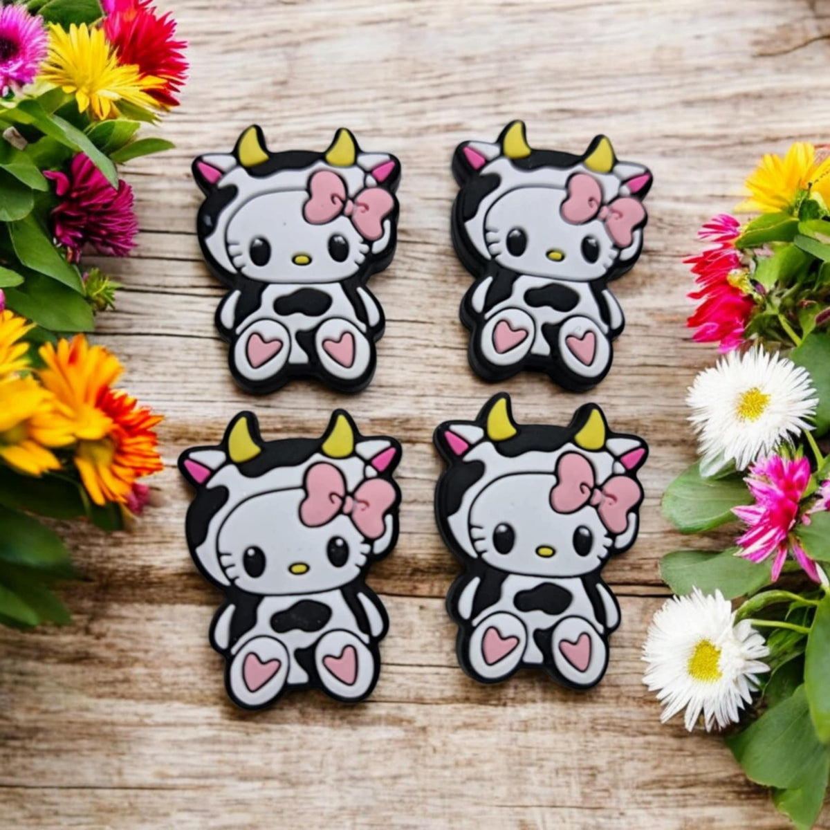 Hello Kitty in Cow Costume Silicone Focal Bead