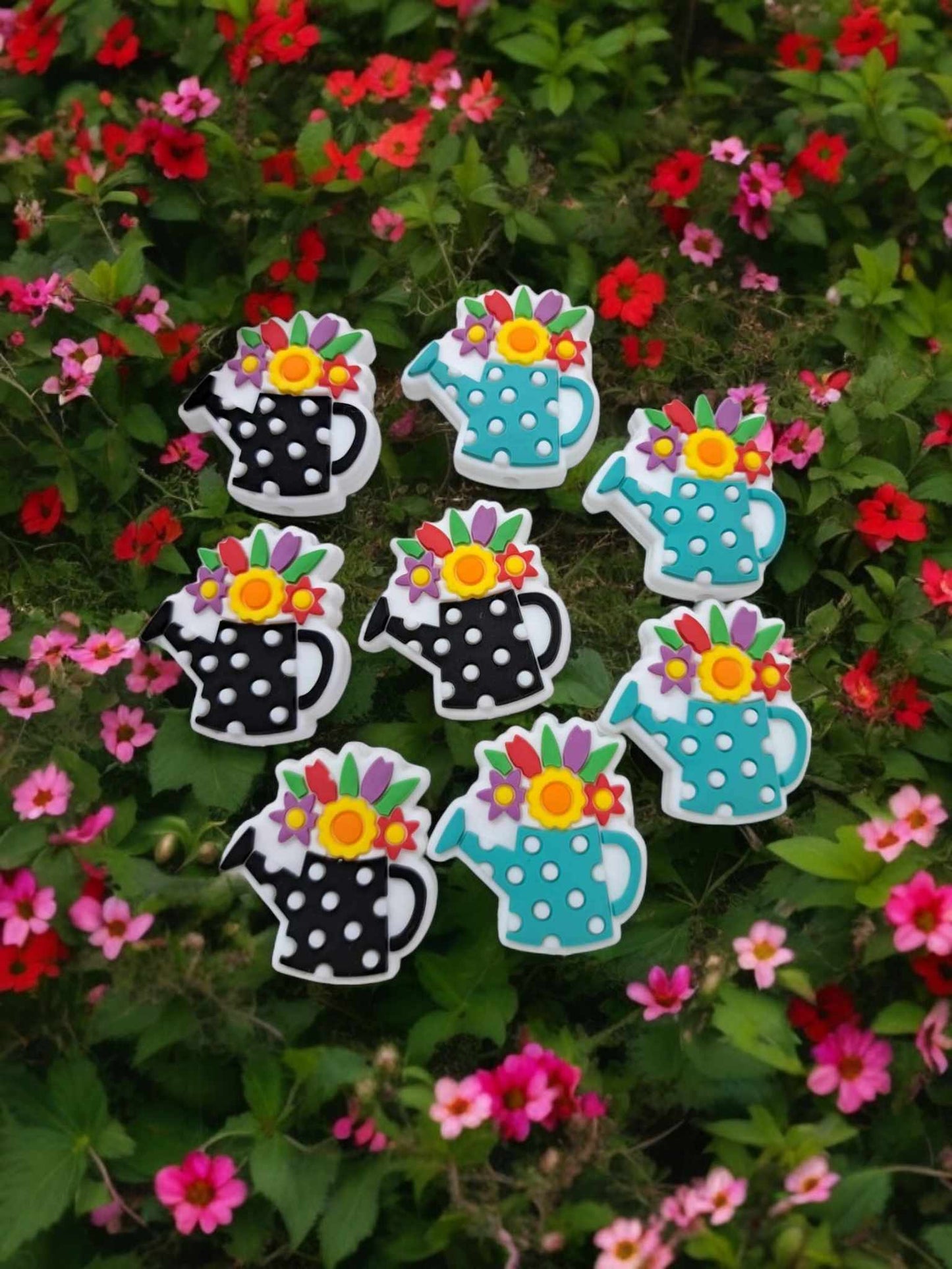 Watering Can with Flowers Silicone Focal Bead - 0864