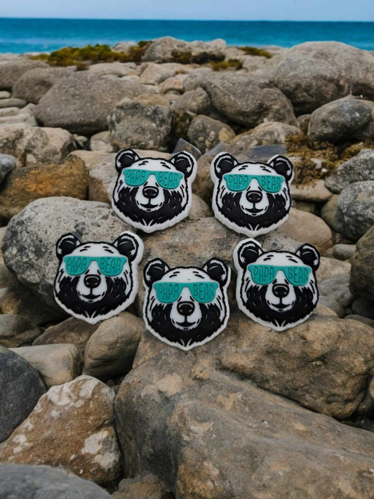 Papa Bear: Grizzly Head with Sunglasses Silicone Focal Bead - 0815