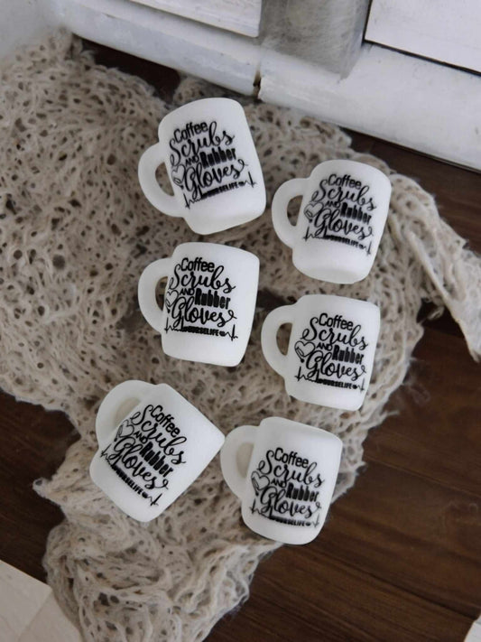 White Cup: Coffee, Scrubs and Rubber Gloves #Nurselife Silicone Focal Bead - 0814