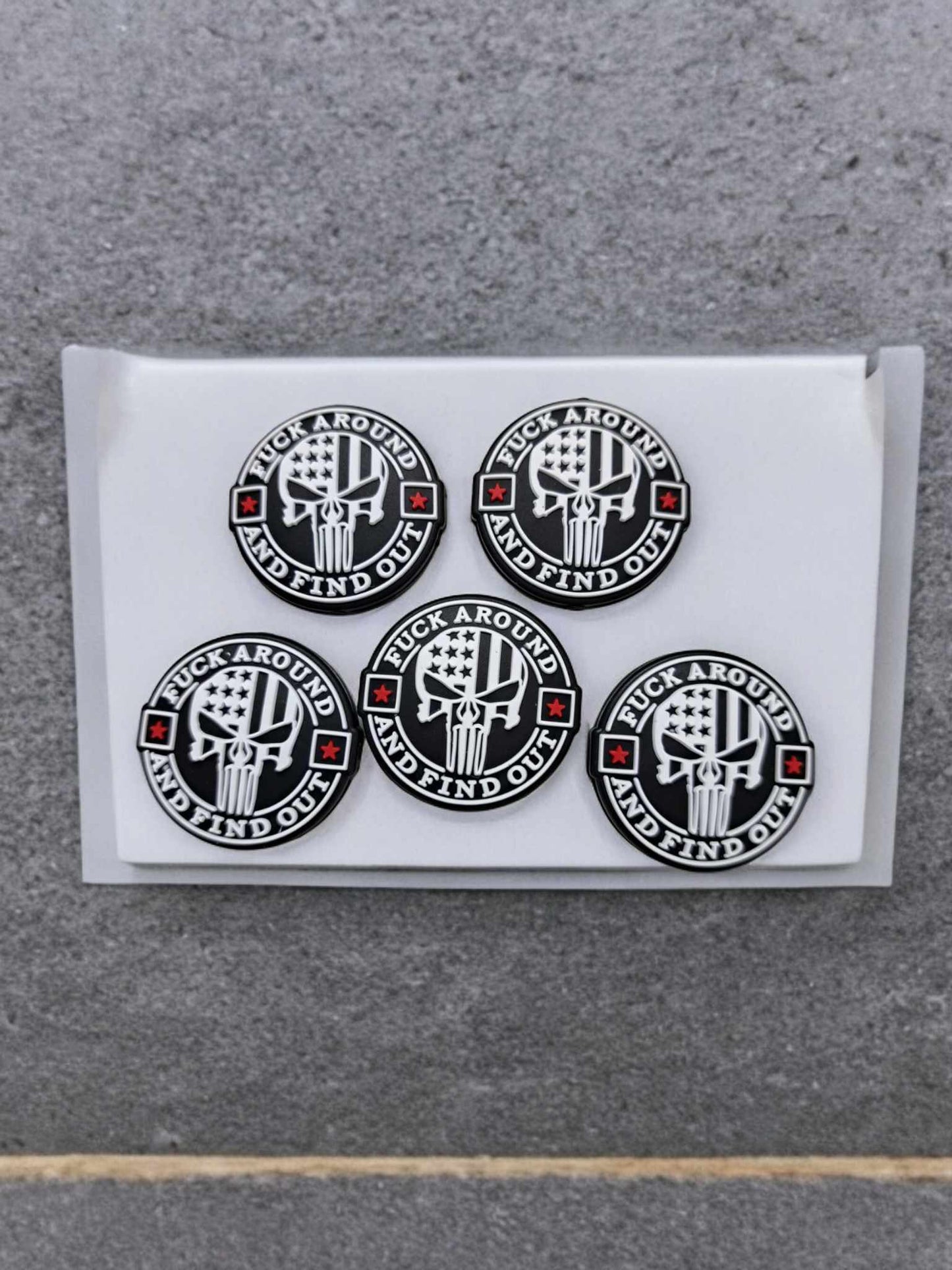 Round Punisher Skull with Flag: Fuck Around and Find Out Silicone Focal Bead - 0818