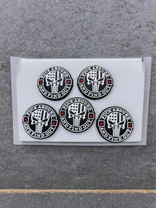 Round Punisher Skull with Flag: Fuck Around and Find Out Silicone Focal Bead - 0818