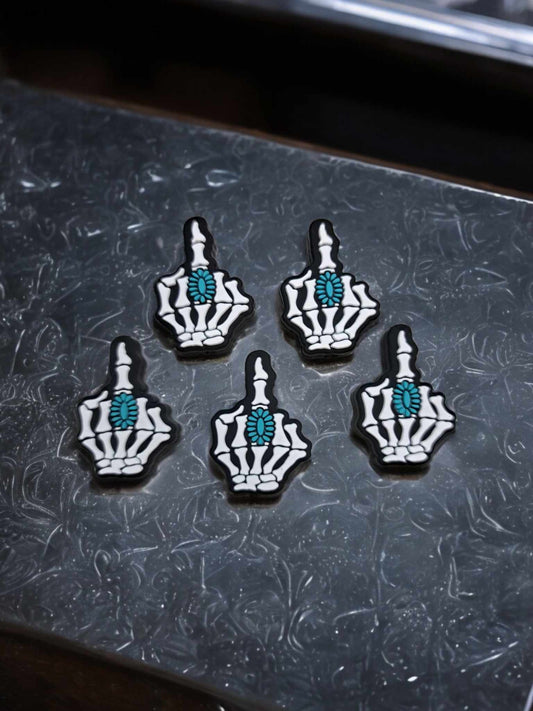 Skellie Middle Finger with Turquoise Ring Silicone Focal Bead - 0817