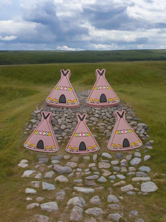 Teepee Pink with Aztec Patterns Silicone Focal Bead - 0916