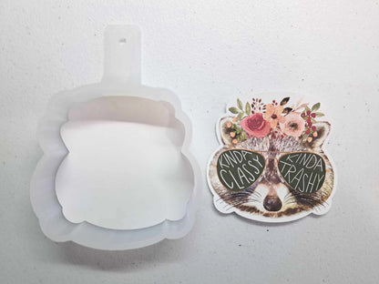 Kinda Classy Kinda Trashy: Raccoon with Flower Crown Cardstock Silicone Mold, Aroma Bead Molds, Premium Thick Cardstock