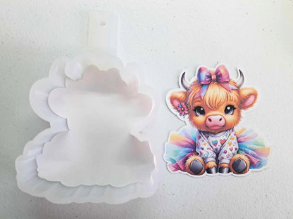 Rainbow Girl Cow Sitting with Tutu Cardstock Silicone Mold, for Aroma Bead Molds, Premium Cardstock Images