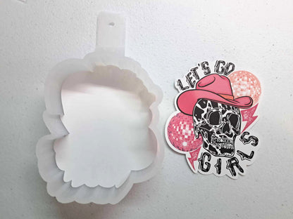 Lets Go Girls: Skeleton Head with Cowboy hat and Disco Ball Cardstock Silicone Mold, Aroma Bead Molds, Premium Cardstock Images