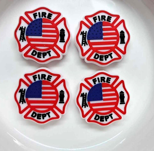 Fire Dept. Symbol with American Flag Silicone Focal Bead - 1202