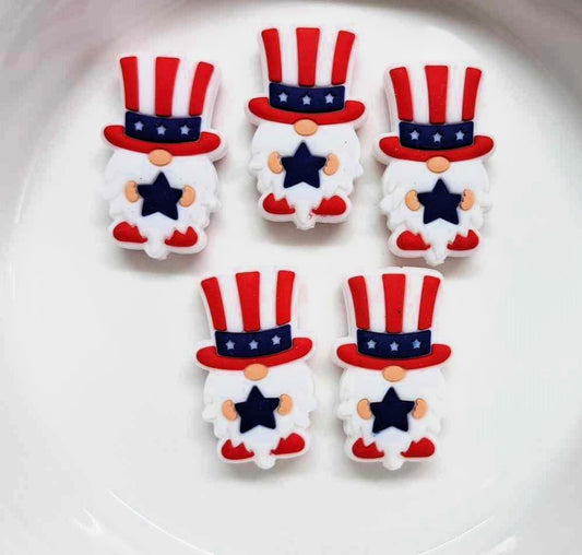 America/USA Flag Gnome holding Blue Star Full Body Silicone Focal Bead - 1306
