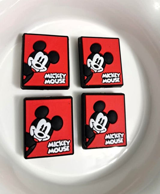 Mickey Mouse: Upper Body on Red Frame Silicone Focal Bead