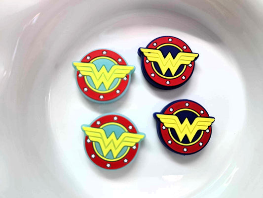 Wonder Woman Logo Round Silicone Focal Bead - 0552