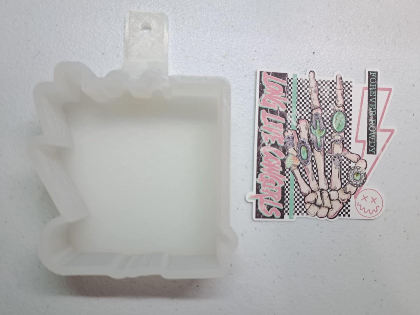 Forever Rowdy Long Live Cowgirls Skellie Hand Turquoise Rings Cardstock Silicone Mold, Aroma Bead Molds, Premium Cardstock Images