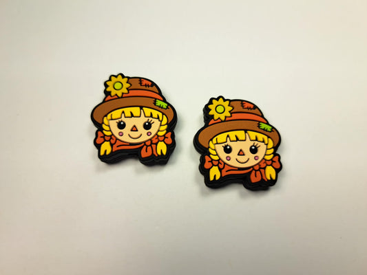 Girl Scarecrow Face with Sunflower on Hat: Fall/Halloween Silicone Focal Bead