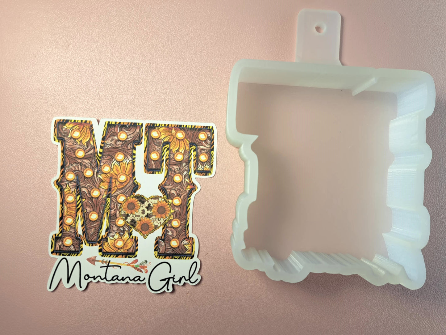 Montana Girl: MT Western with Sunflowers and Arrow Cardstock Silicone Mold, Aroma Bead Molds, Premium Cardstock Images