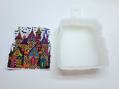 Colorful Haunted Village Cardstock Silicone Mold, Aroma Bead Molds, Premium Cardstock Images