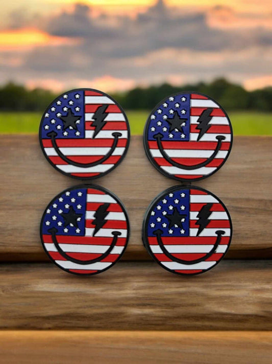 Smiley Face with American Flag Silicone Focal Bead - 0902