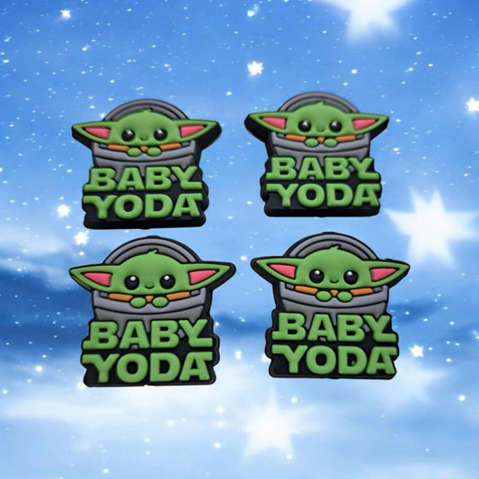 Baby Yoda in Pod with Name Underneath Silicone Focal Bead