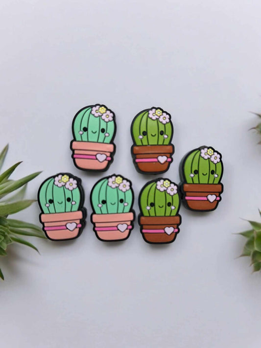 Cactus in Pot with heart Silicone Focal Bead - 0915
