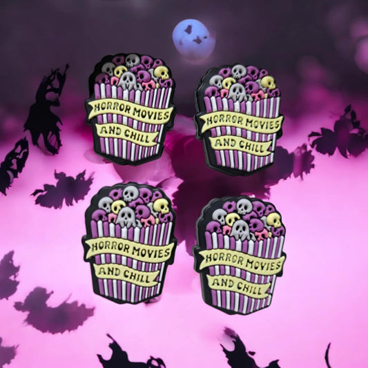 Horror Movies and Chill: Popcorn Bucket with Skulls Silicone Focal Bead