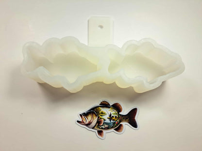 VENT CLIP: Large Mouth Bass With Fisherman Two Cavity Small Vent Clip Size Cardstock Silicone Mold, Aroma Bead Molds, Premium Cardstock Images