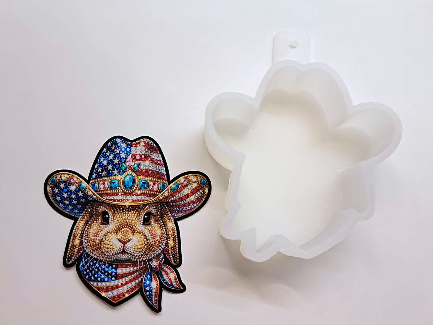 USA Cowgirl Rhinestone Bunny Cardstock Silicone Mold, Aroma Bead Molds, Car Freshies, Premium Cardstock Images