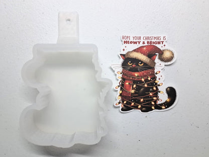 Meowy & Bright Christmas Cat Cardstock Silicone Mold, Aroma Bead Molds, Premium Cardstock Images, Car Freshie Mold