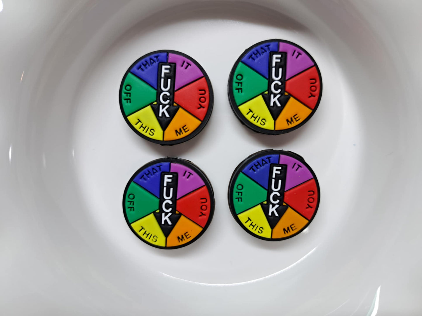 Fuck Colorful Round Spin Game Silicone Focal Bead