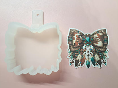 Teal Turquoise Western Cowhide Bow Beads & Feathers Cardstock Silicone Mold, Aroma Bead Molds, Premium Cardstock Images